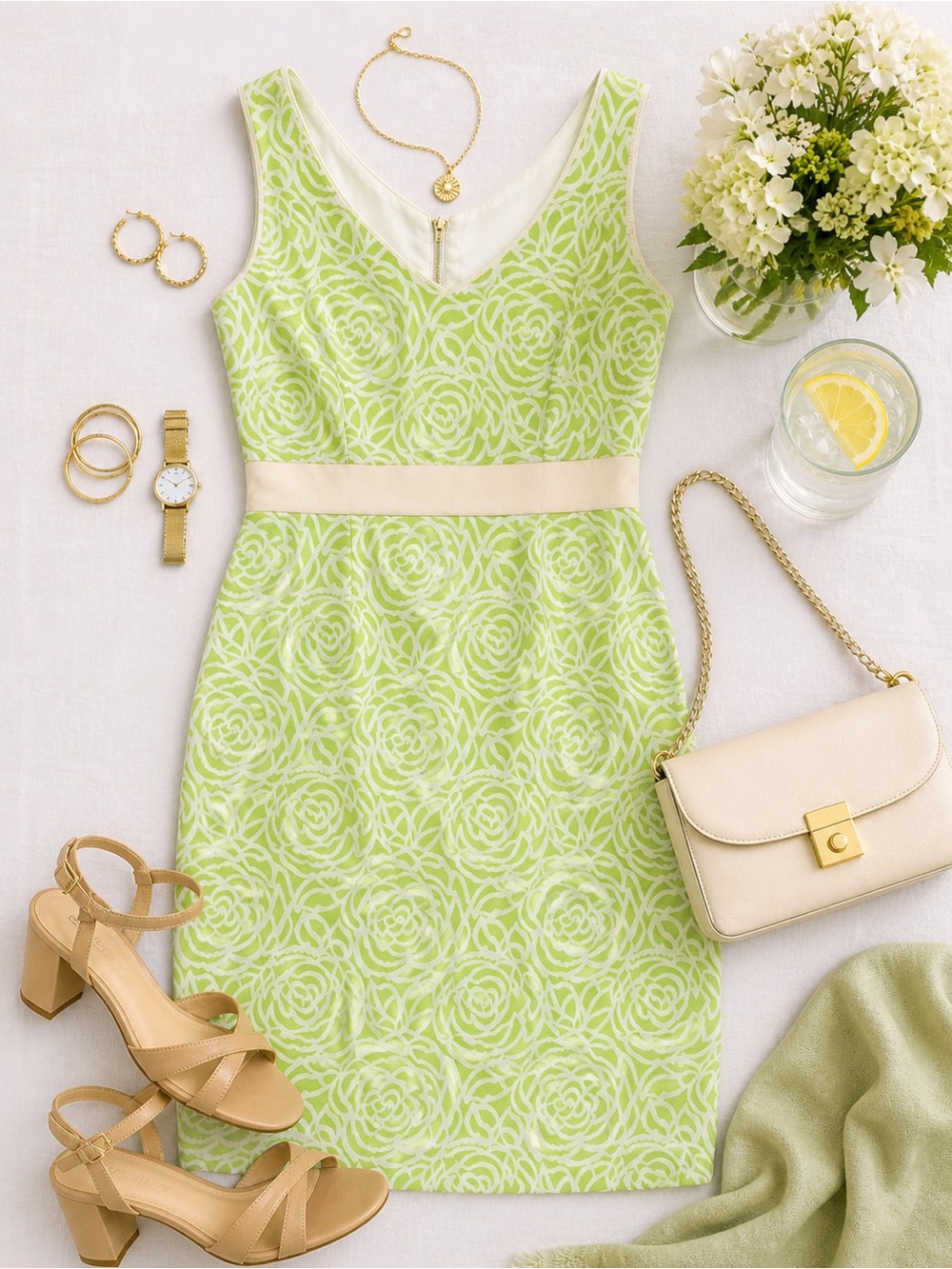 Maggy London women’s 10 shift dress green floor midi knee length EUC
